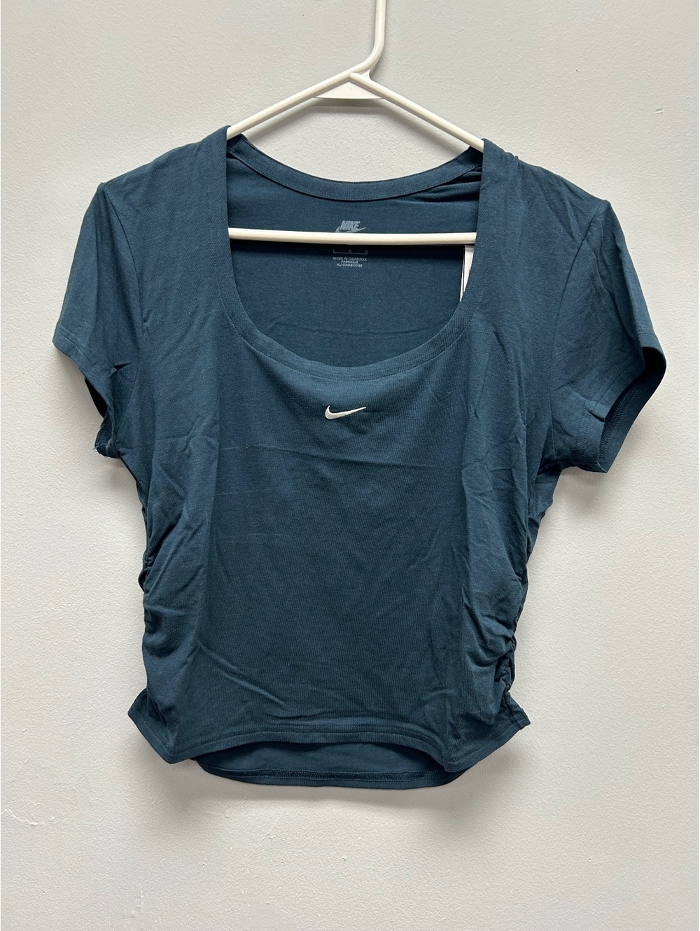 Nike Blue Short Sleeve Ruche Cropped Top